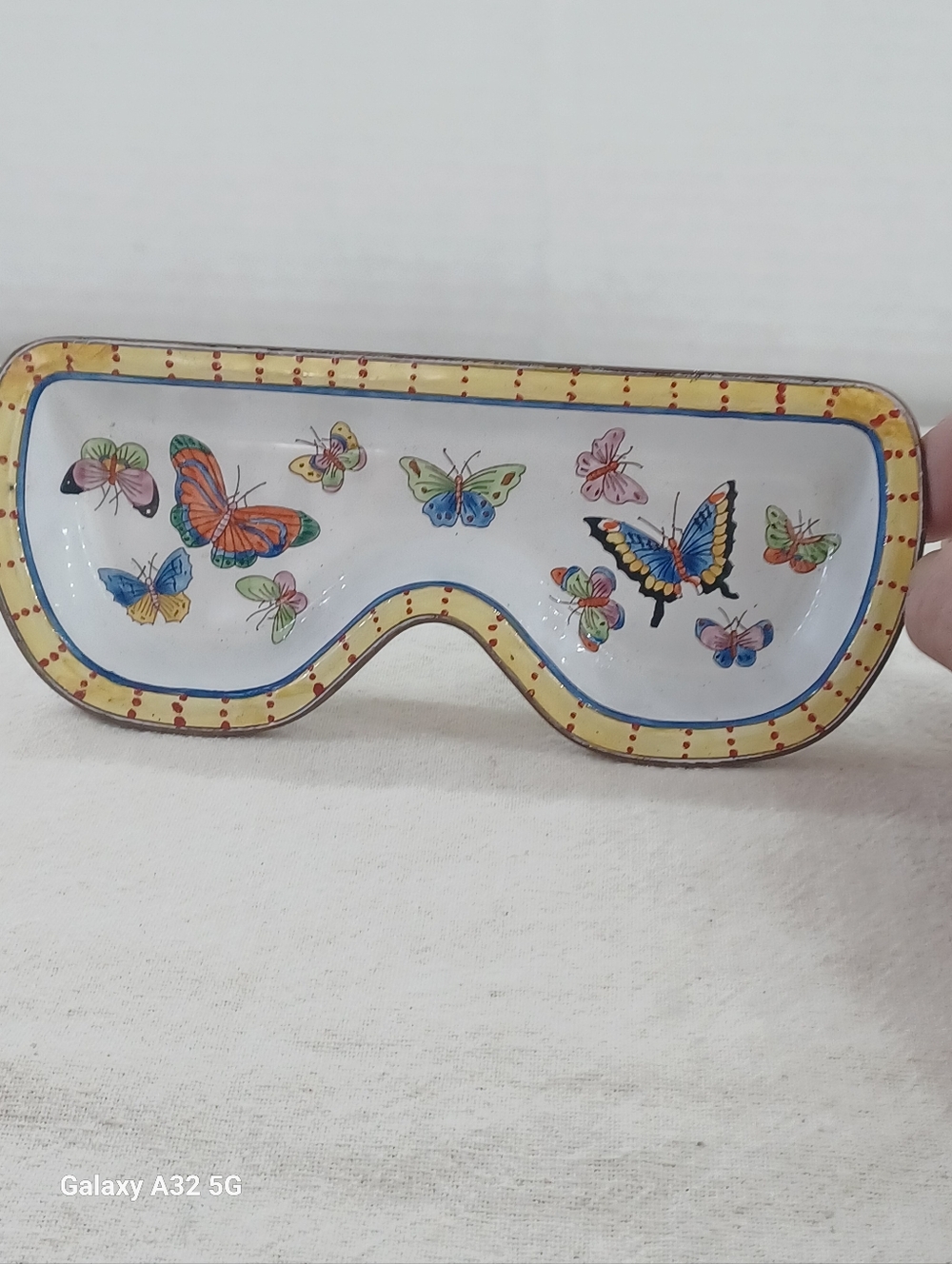 Kelvin Chen, Enamel On Copper Eyeglass Holder With Butterfly Motif 6.5" #1571